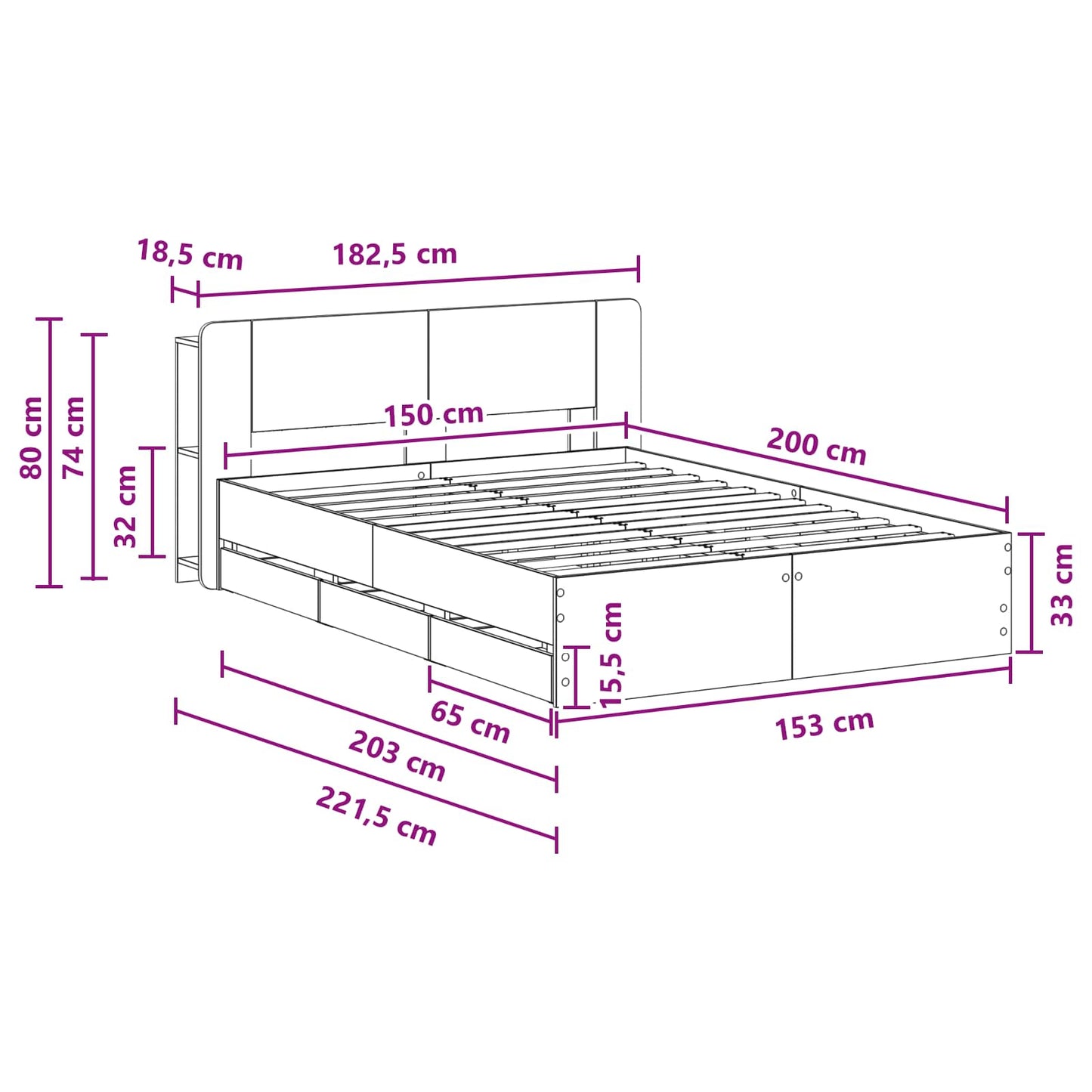 Bed Frame with Storage Grey Sonoma 150 x 200 cm Engineered Wood