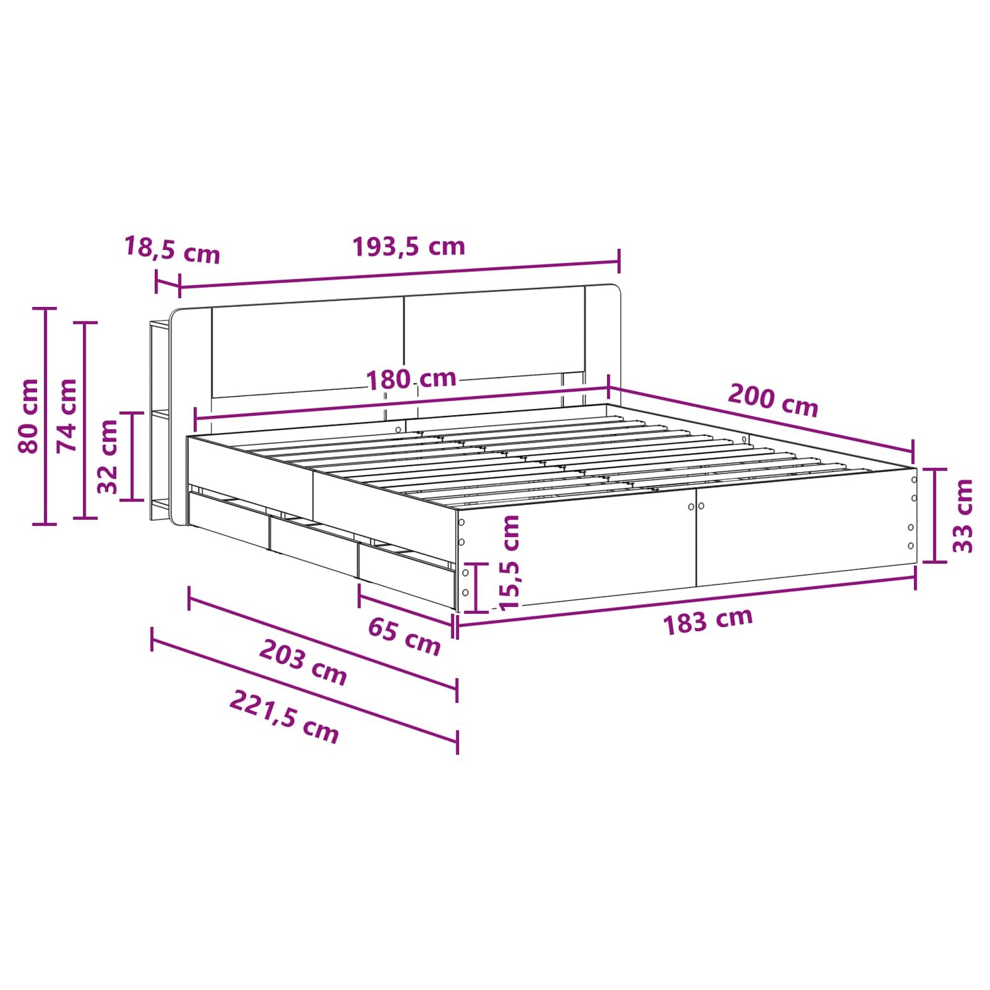 Bed Frame with Storage Grey Sonoma 180 x 200 cm Engineered Wood