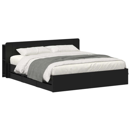 Bed Frame with Storage Black 200 x 200 cm Engineered Wood Bed Frame with Storage Black 200 x 200 cm Engineered Wood