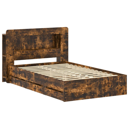 Bed Frame with Storage Smoked Oak 120 x 190 cm Engineered Wood Bed Frame with Storage Smoked Oak 120 x 190 cm Engineered Wood