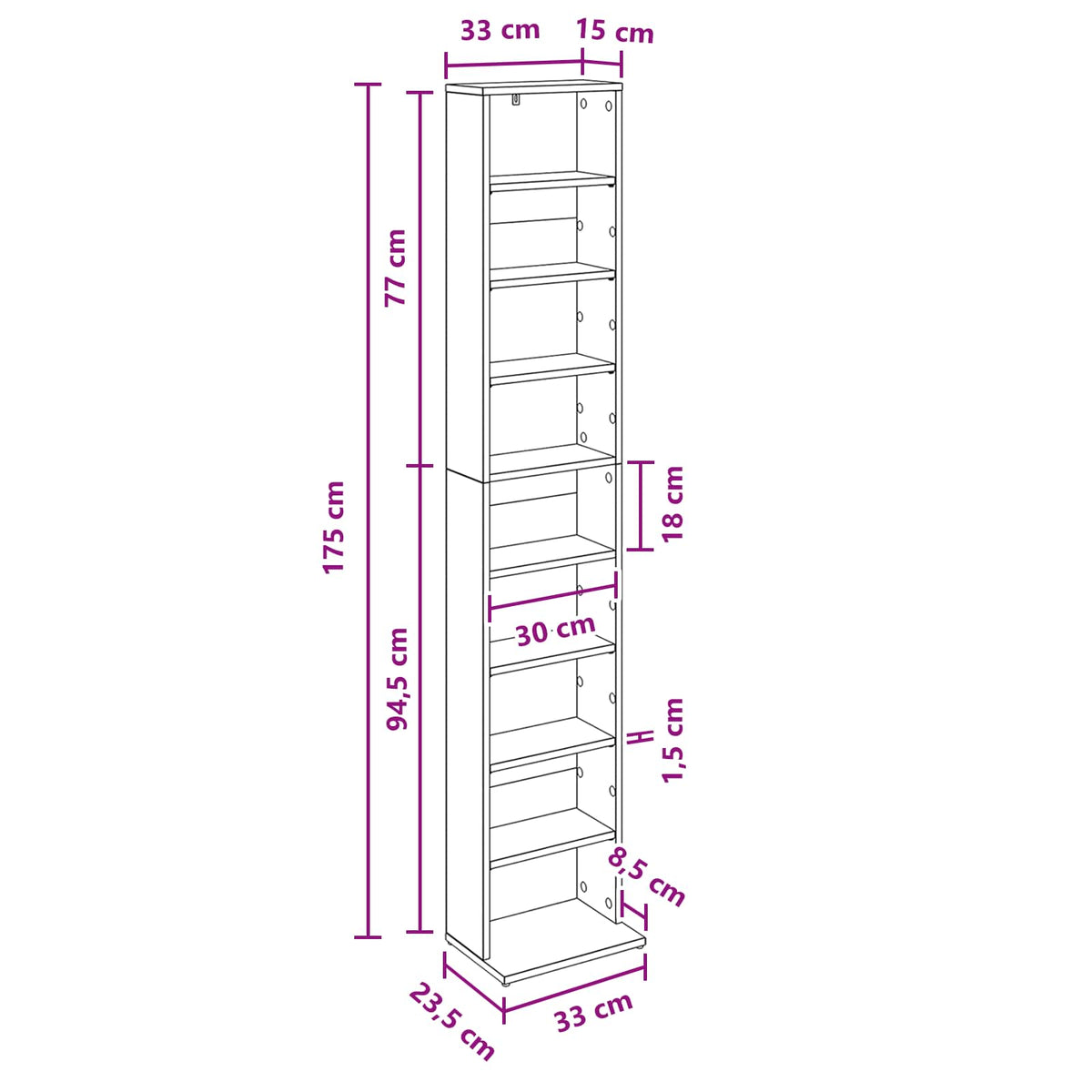 CD Cabinet White 33 x 23.5 x 175 cm Engineered Wood