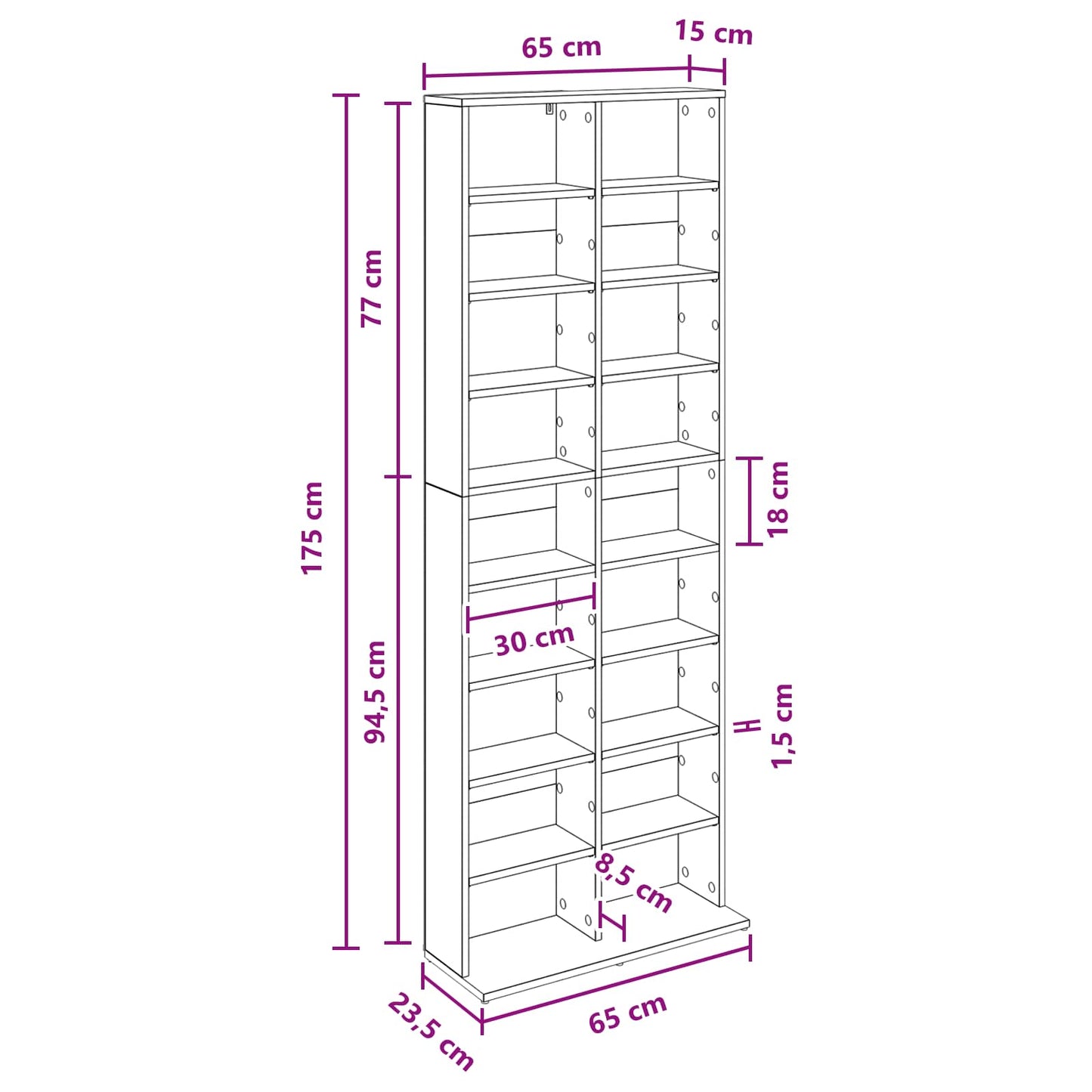 CD Cabinet Black Oak 65 x 23.5 x 175 cm Engineered Wood