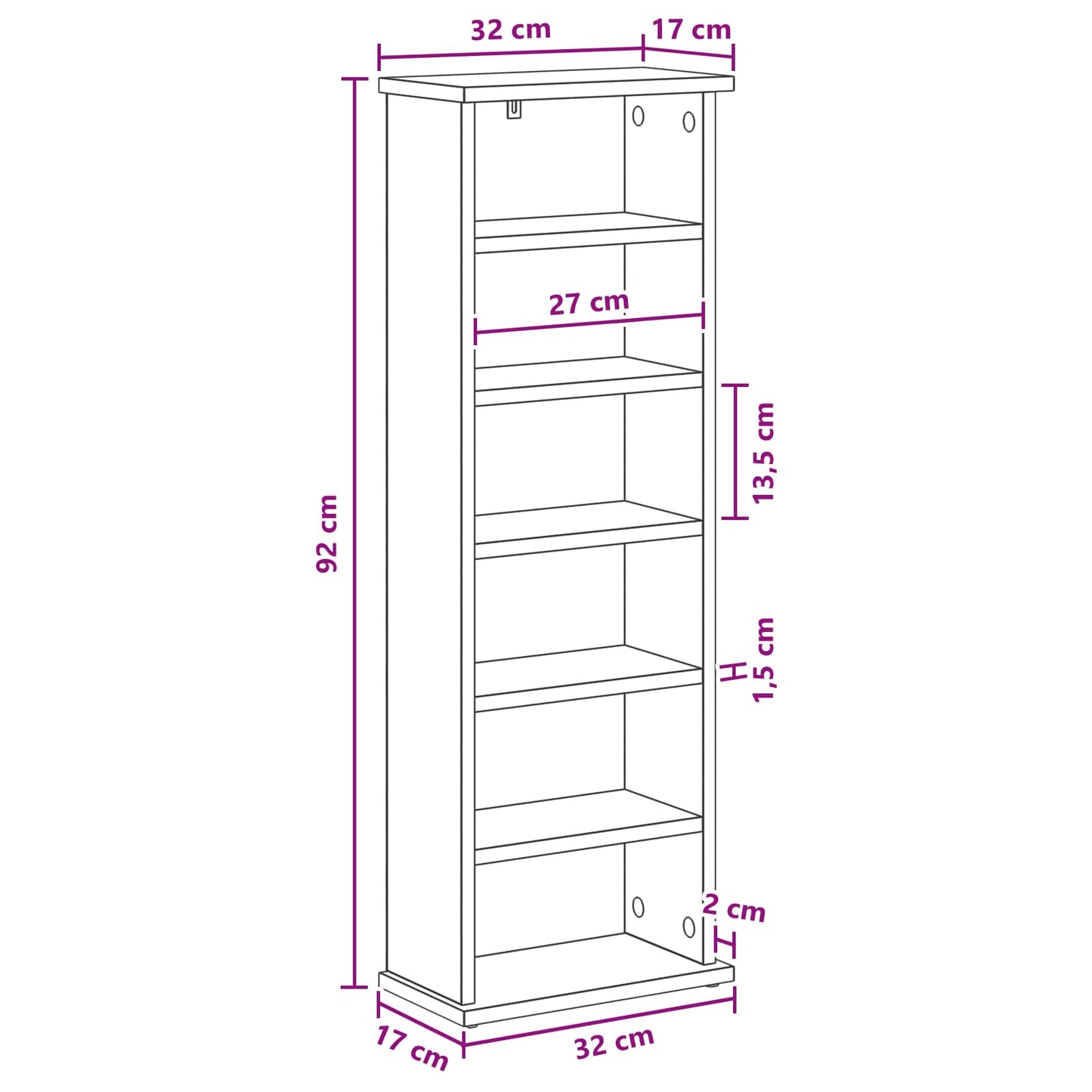 CD Cabinet Black Oak 32 x 17 x 92 cm Engineered Wood