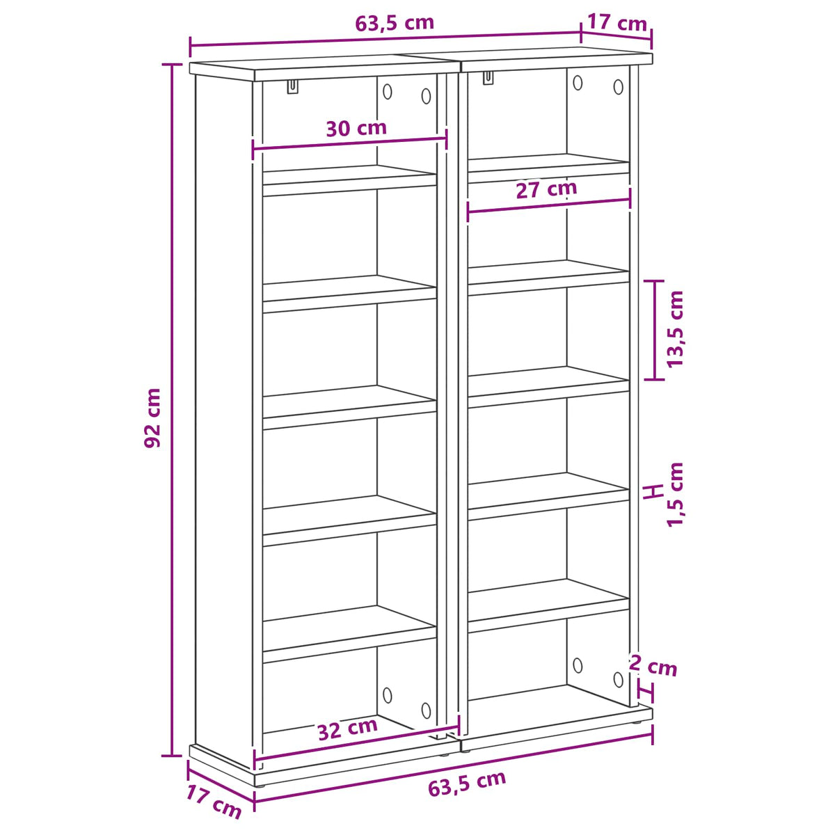 CD Cabinet 2 pcs Artisan Oak 32 x 17 x 92 cm Engineered Wood