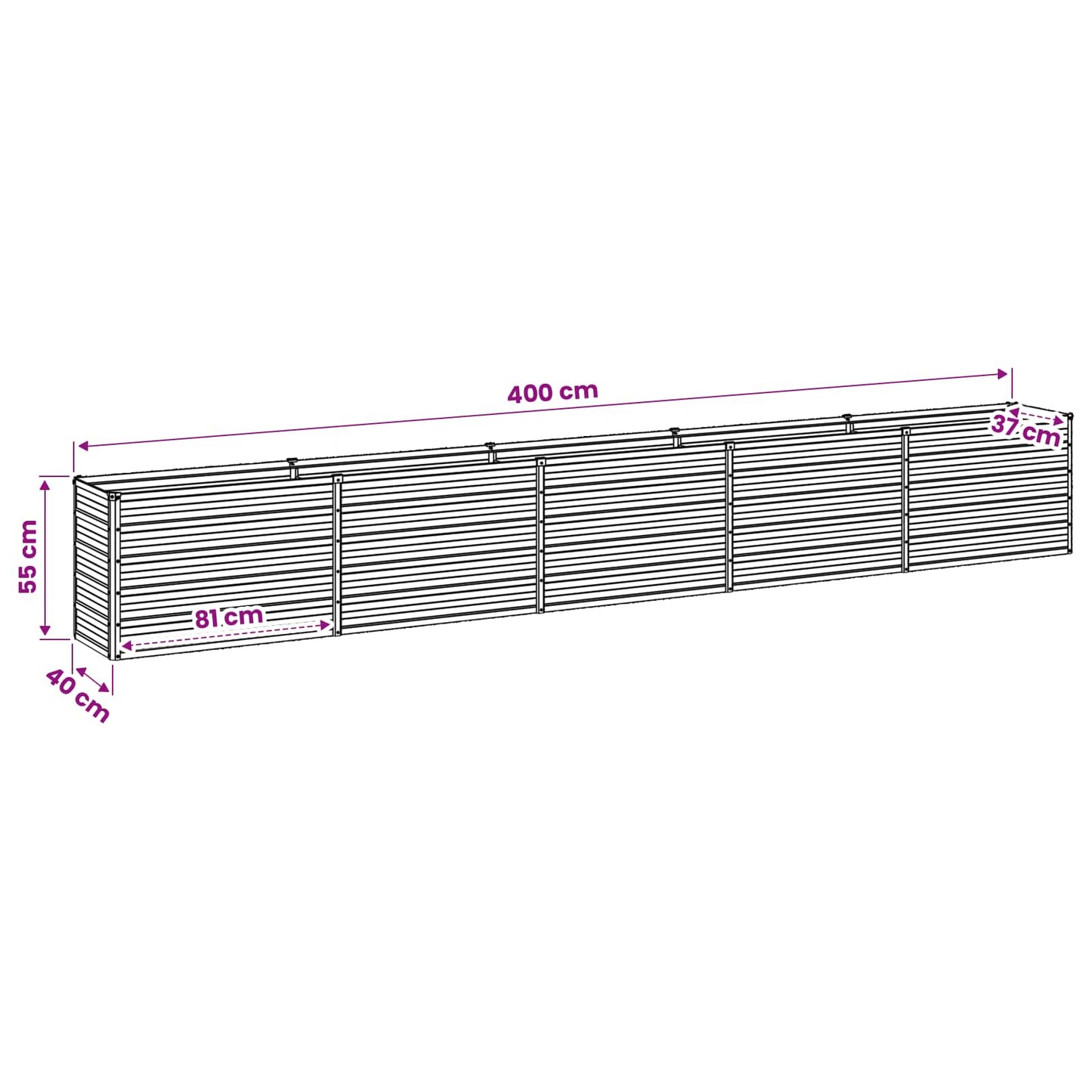Raised Garden Bed Wood Brown 400 x 40 x 55 cm cold-rolled steel