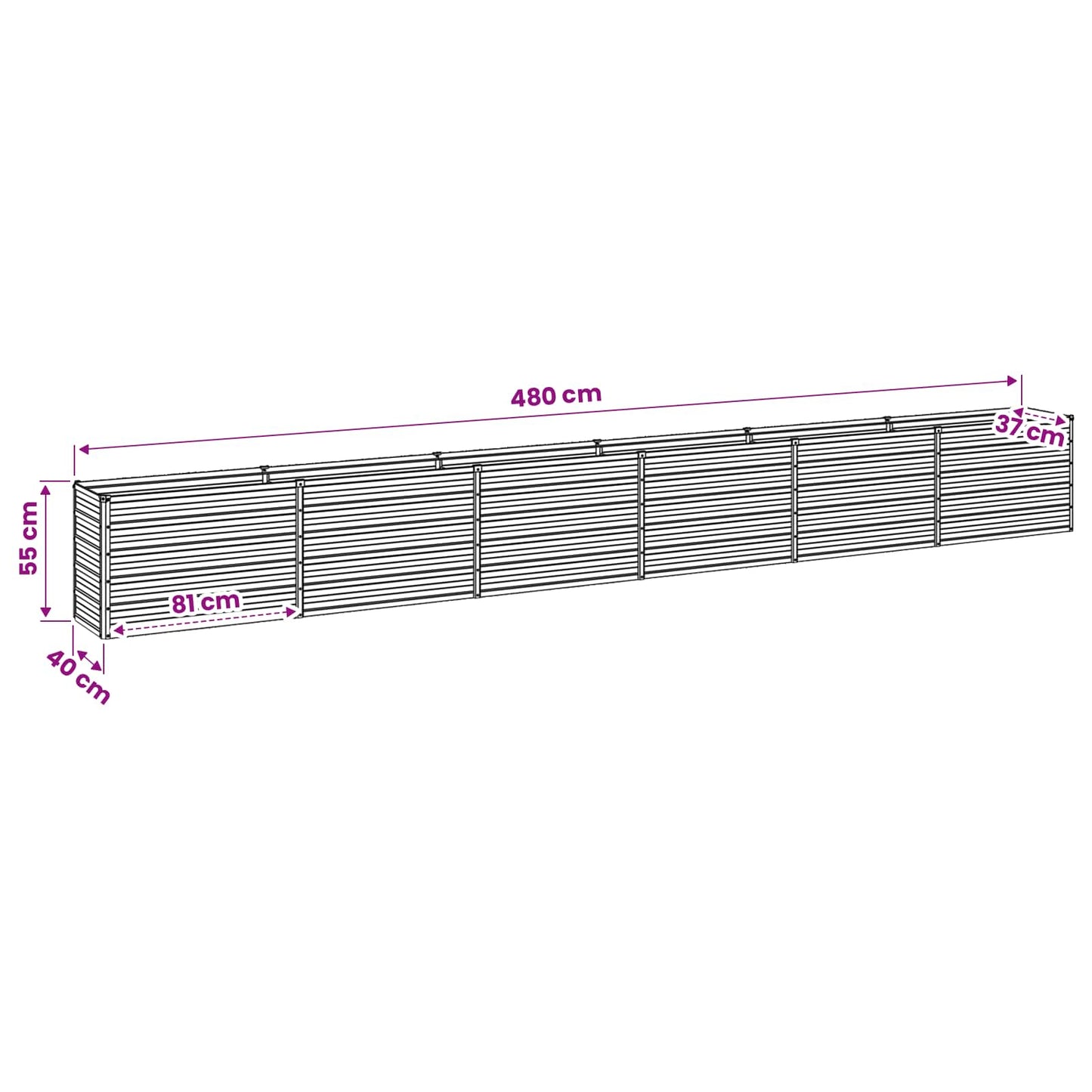 Raised Garden Bed Wood Brown 480 x 40 x 55 cm cold-rolled steel