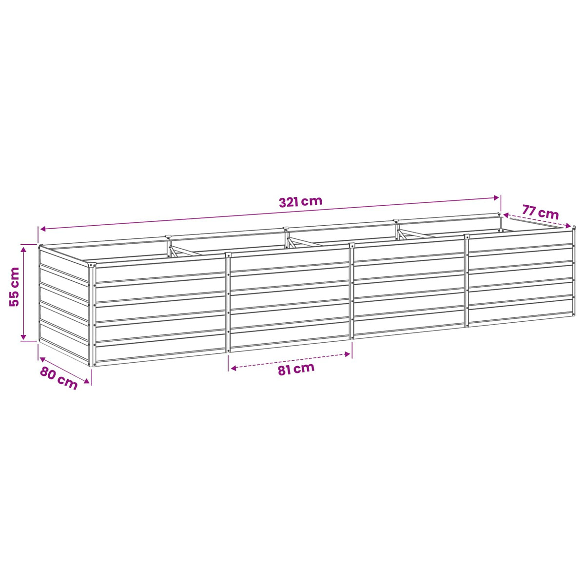 Raised Garden Bed Black 320 x 80 x 55 cm cold-rolled steel