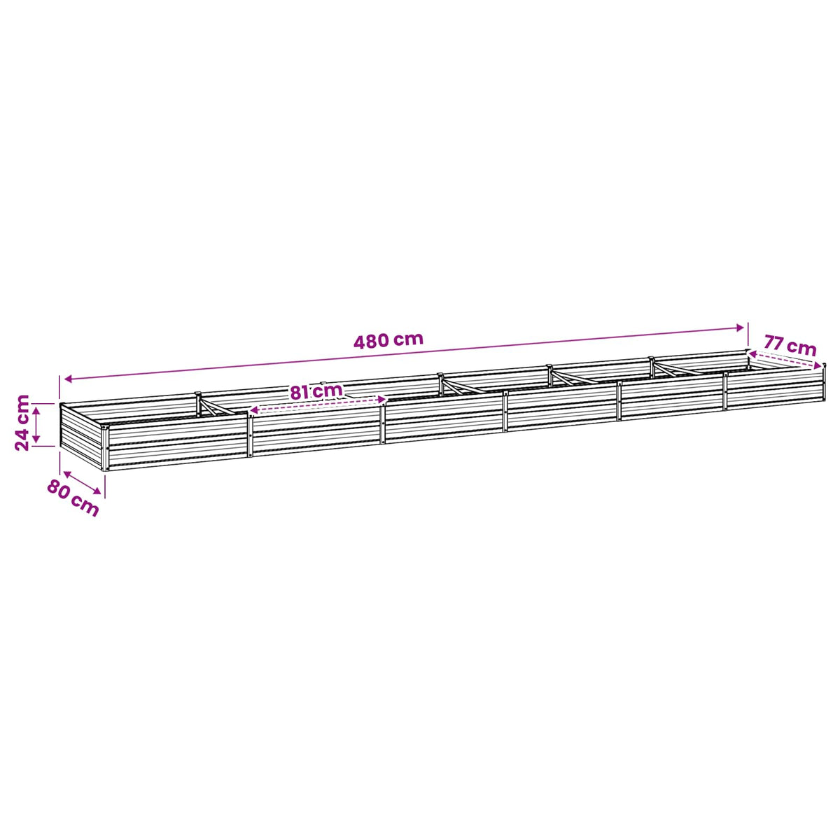 Raised Garden Bed Rusty 480 x 80 x 24 cm corton