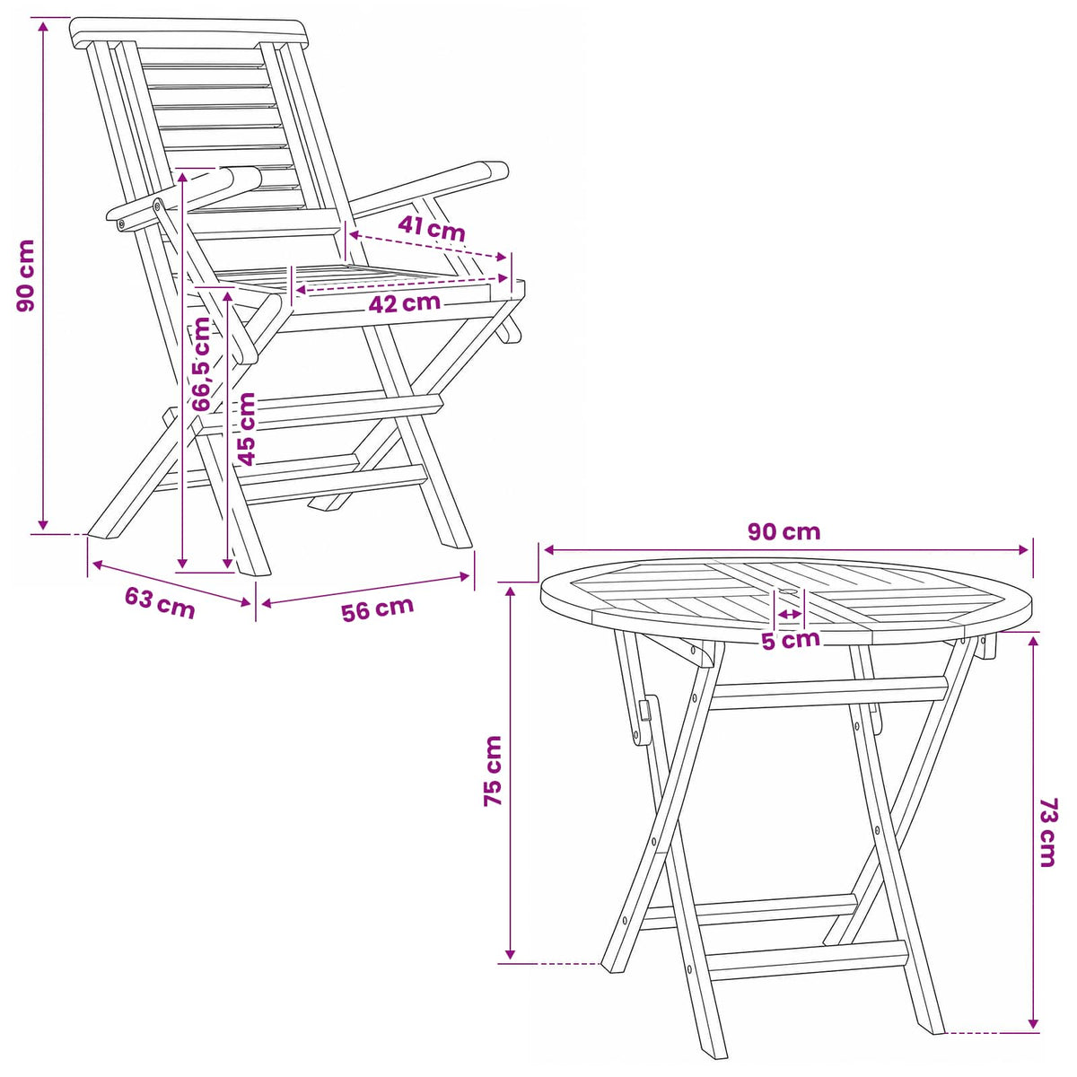 5 Piece Folding Garden Bistro Set Natural Solid Teak Wood