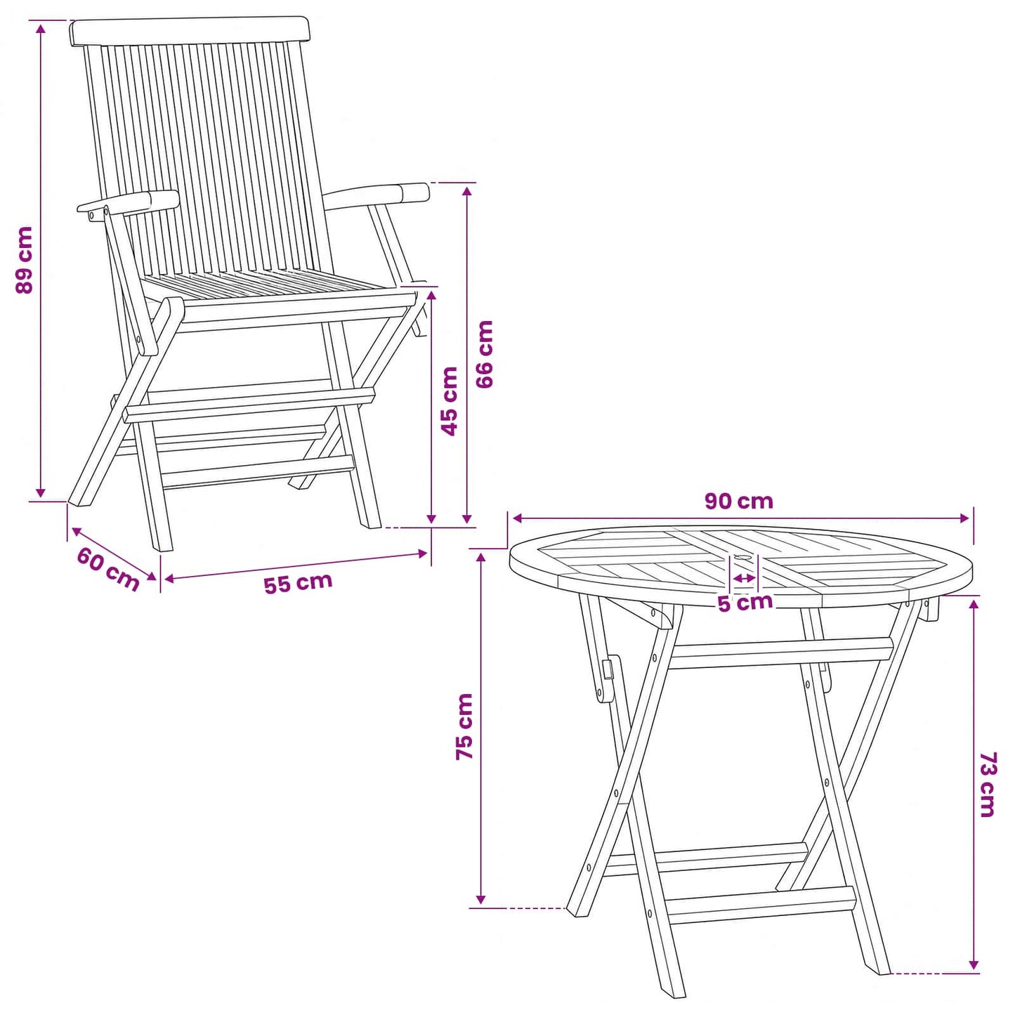 3 Piece Folding Garden Bistro Set Natural Solid Teak Wood