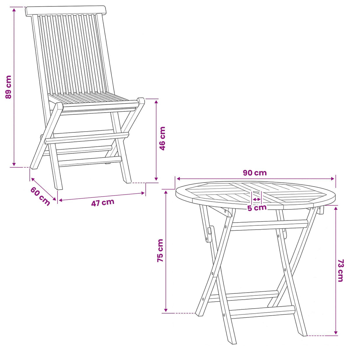 5 Piece Folding Garden Bistro Set Natural Solid Teak Wood
