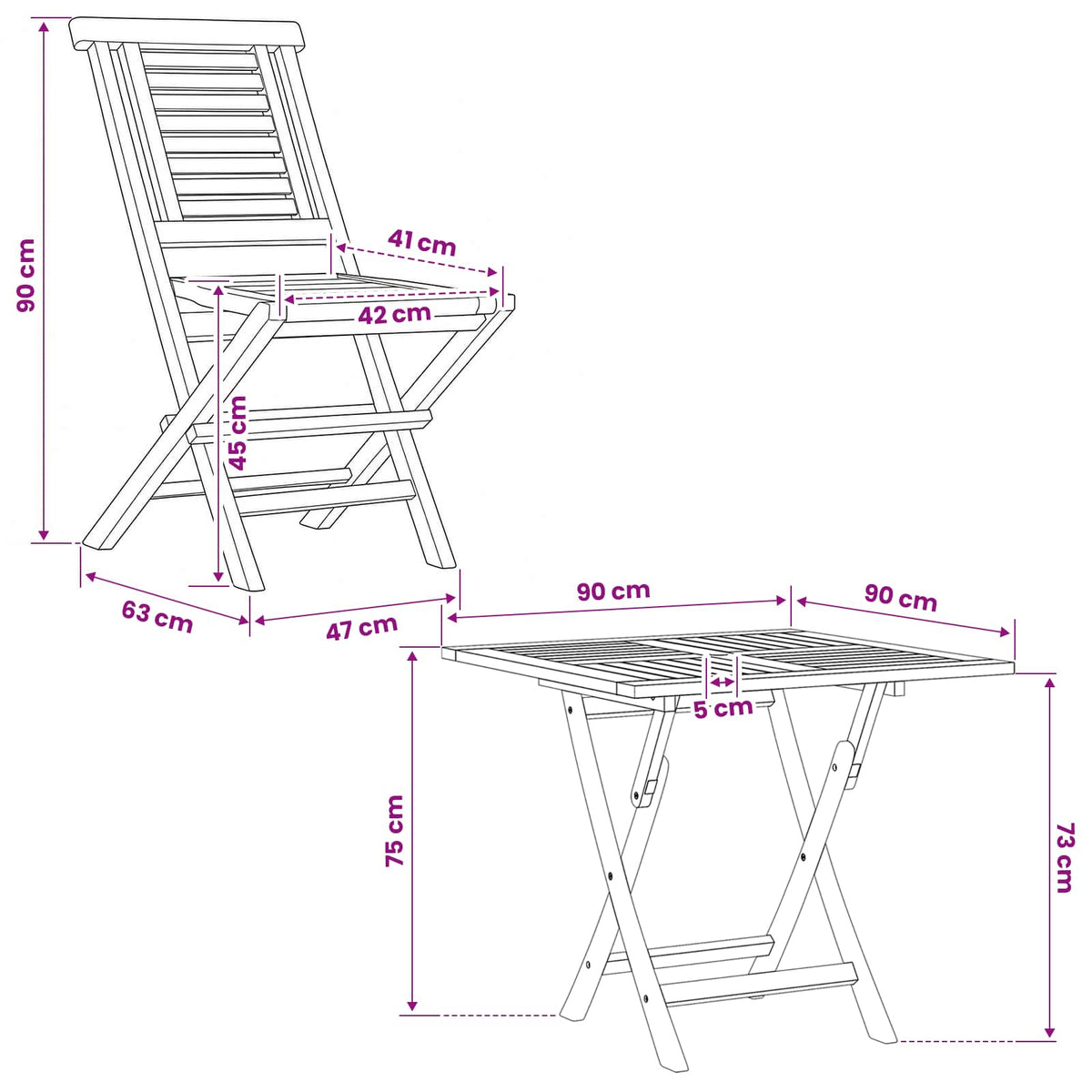 5 Piece Folding Garden Bistro Set Natural Solid Teak Wood