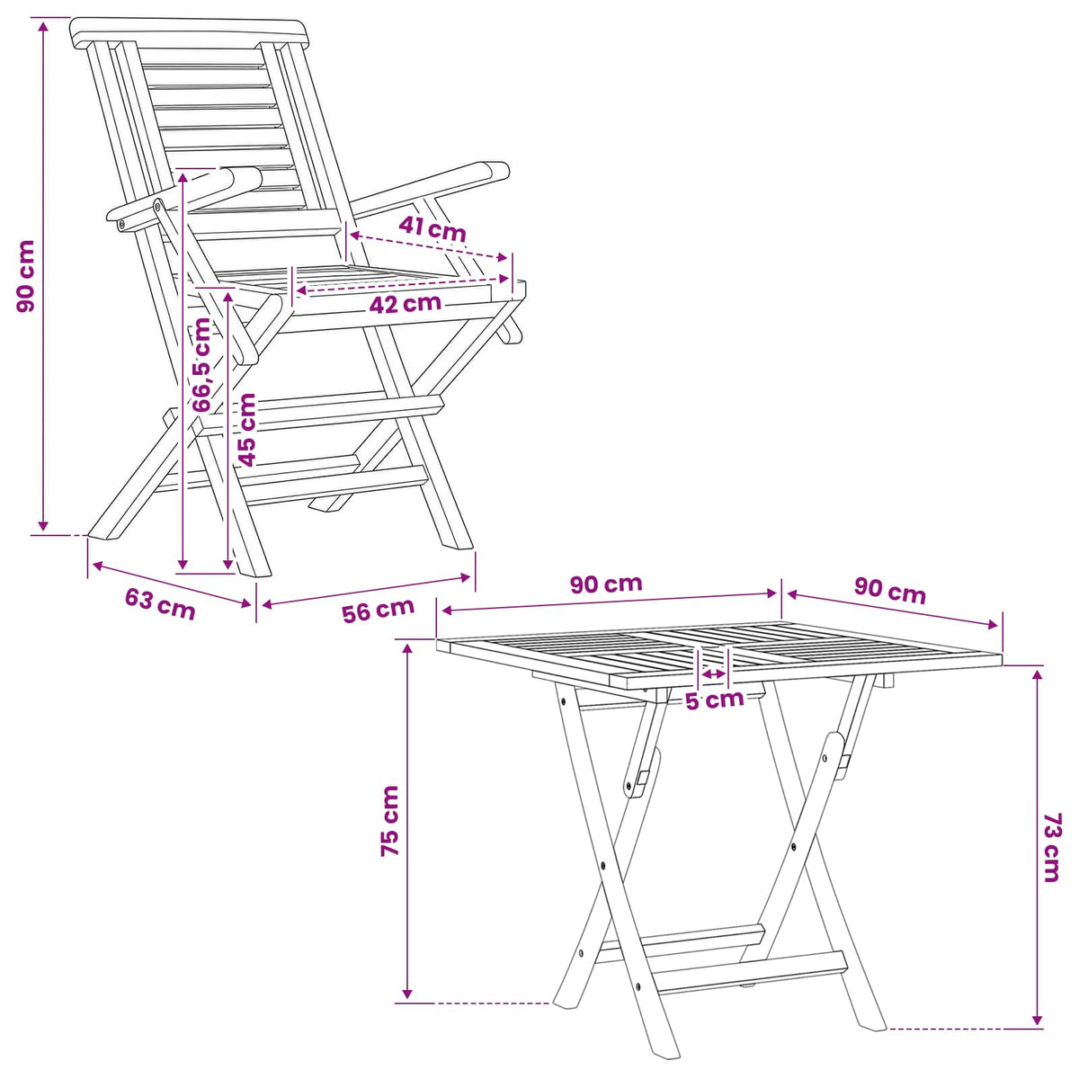 5 Piece Folding Garden Bistro Set Natural Solid Teak Wood