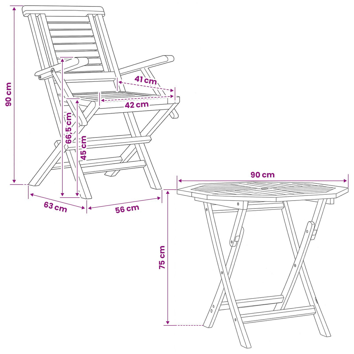 5 Piece Folding Garden Bistro Set Natural Solid Teak Wood