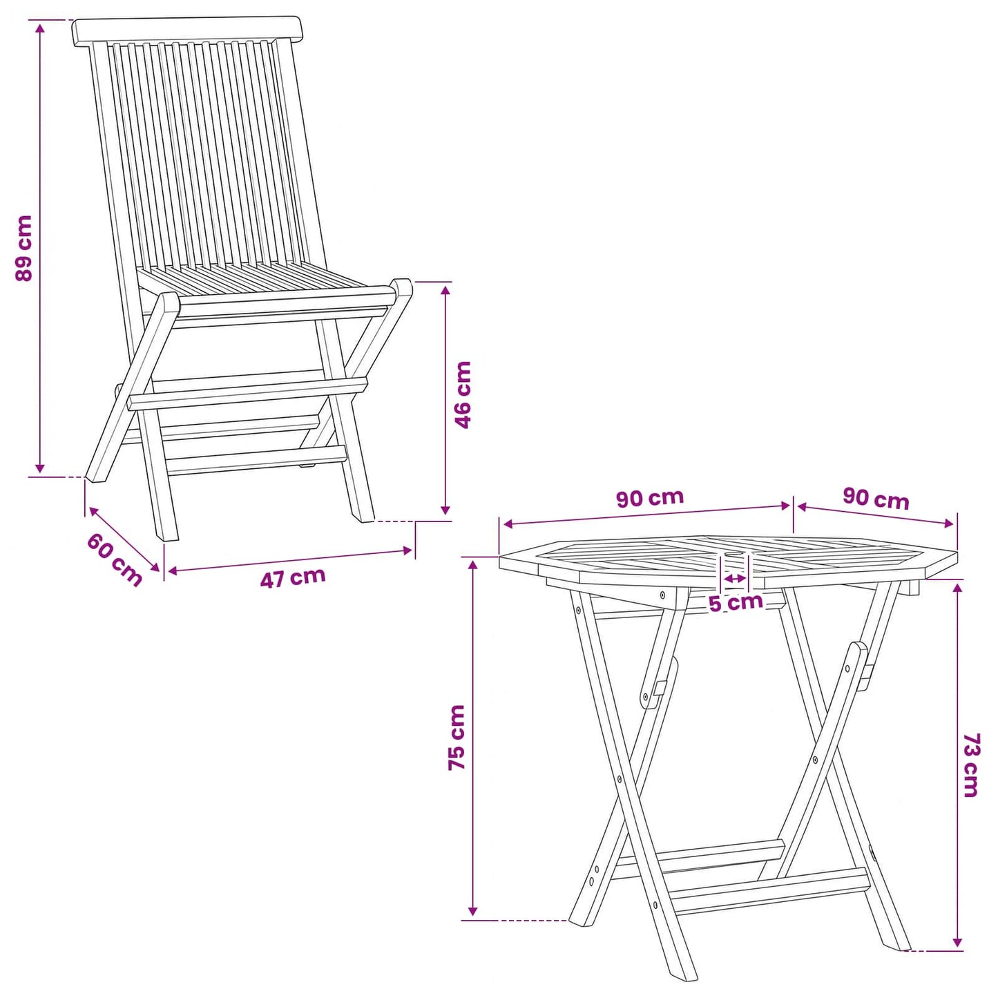 5 Piece Folding Garden Bistro Set Natural Solid Teak Wood