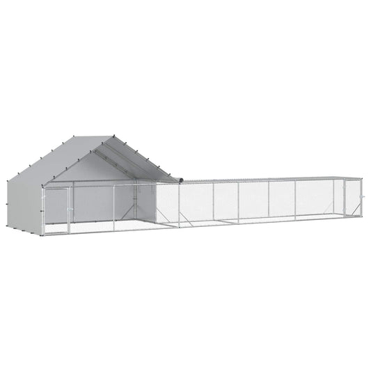 Chicken Coop with Roof and Yard 2 pcs Silver 8 x 2 x 1.9 m Chicken Coop with Roof and Yard 2 pcs Silver 8 x 2 x 1.9 m
