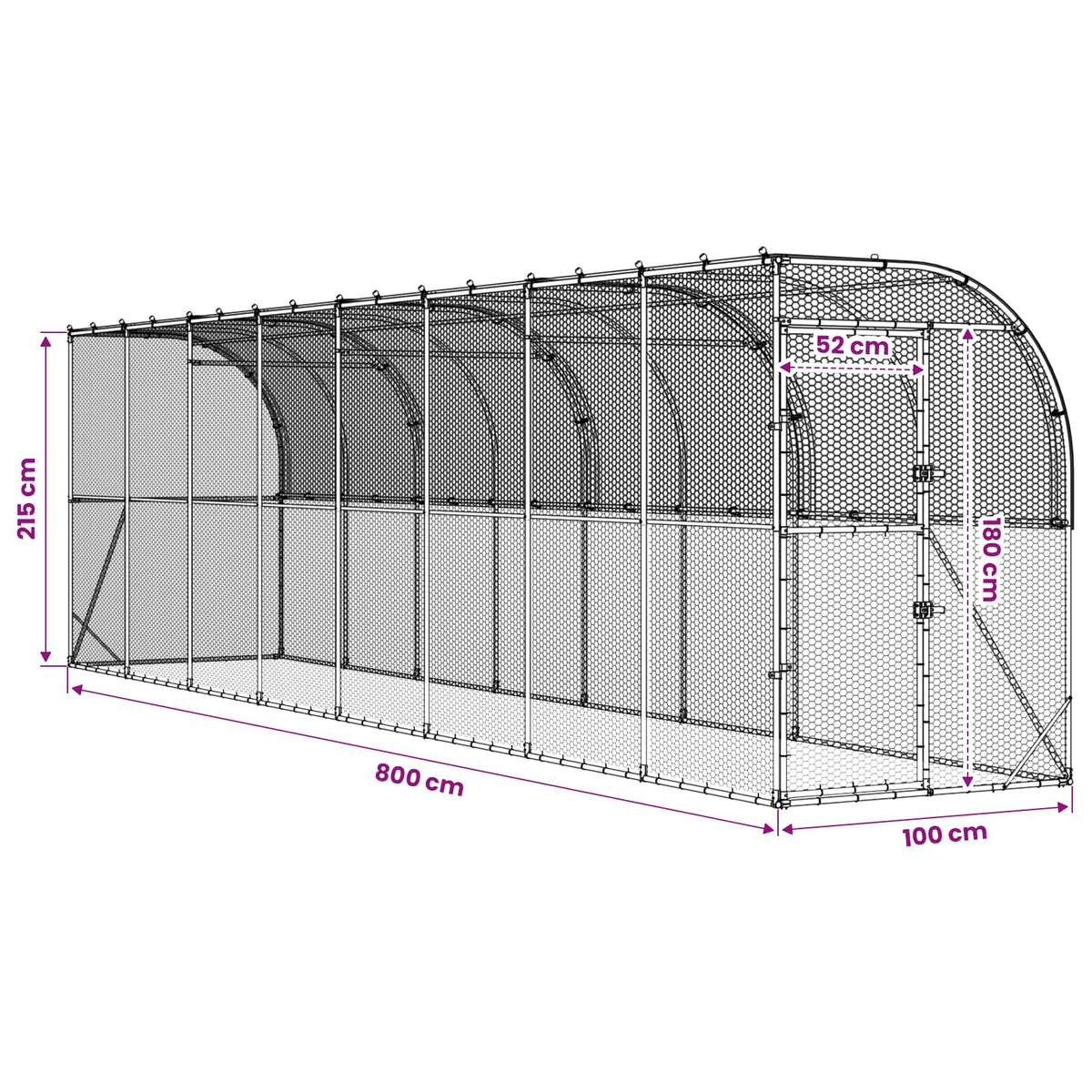 Against Wall Chicken Coop Silver 800 x 100 x 215 cm