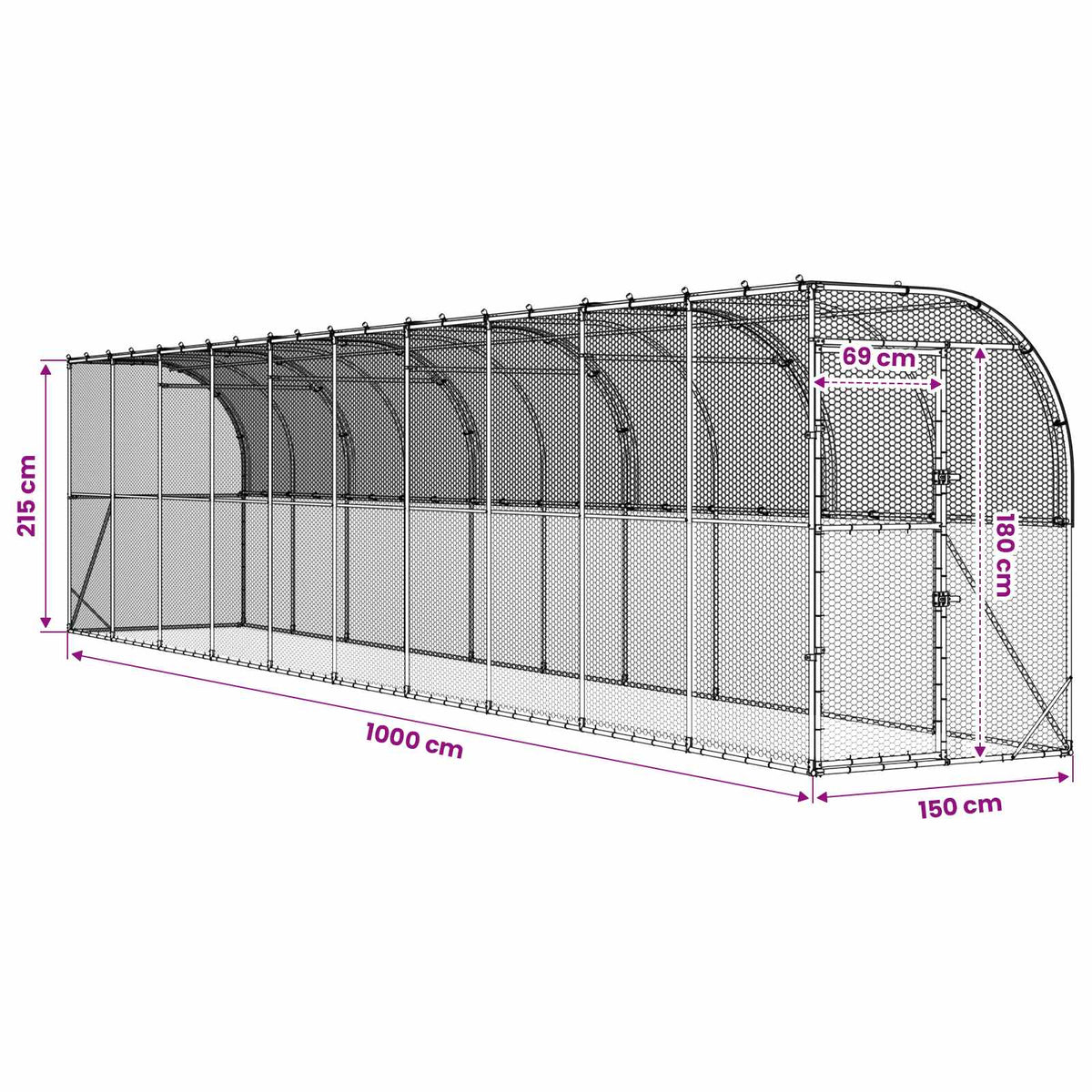 Against Wall Chicken Coop Silver 1000 x 150 x 215 cm
