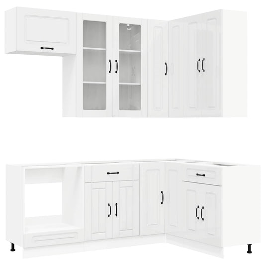 Kitchen Unit KALMAR 8 pcs High Gloss White Engineered Wood Kitchen Unit KALMAR 8 pcs High Gloss White Engineered Wood