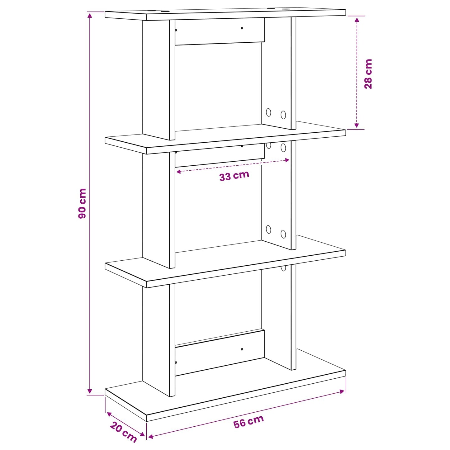 Wall Shelf Wall-Mounted White 56 x 20 x 90 cm Engineered Wood