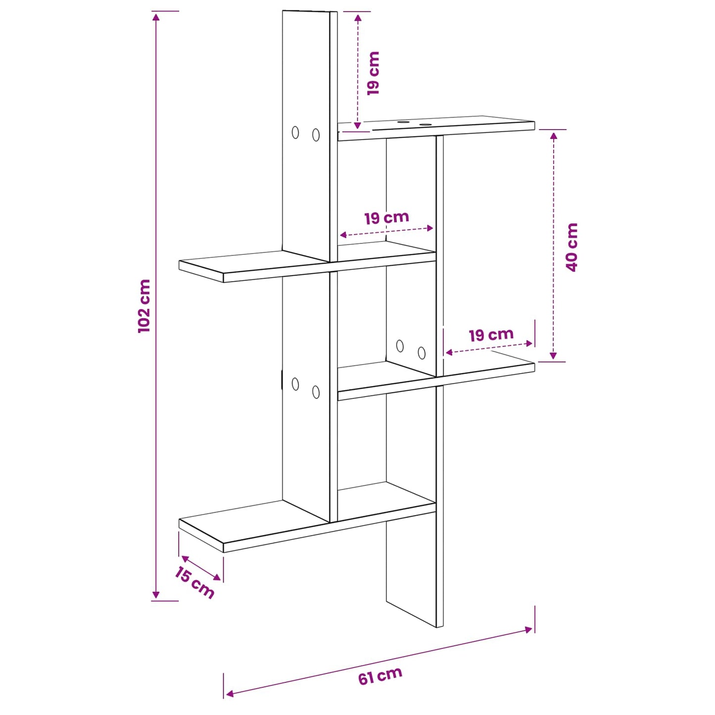 Wall Shelf Black Oak 61 x 15 x 102 cm Engineered Wood