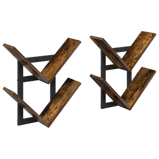 Wall Floating Shelf 2 pcs Smoked Oak 43 x 15 x 47 cm Wall Floating Shelf 2 pcs Smoked Oak 43 x 15 x 47 cm