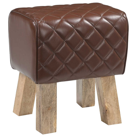 Bench 40 x 30 x 45 cm Real Leather Brown Diamond Bench 40 x 30 x 45 cm Real Leather Brown Diamond