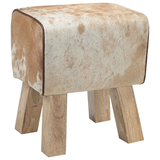 Bench 40 x 30 x 45 cm Real Leather Brown and White Bench 40 x 30 x 45 cm Real Leather Brown and White