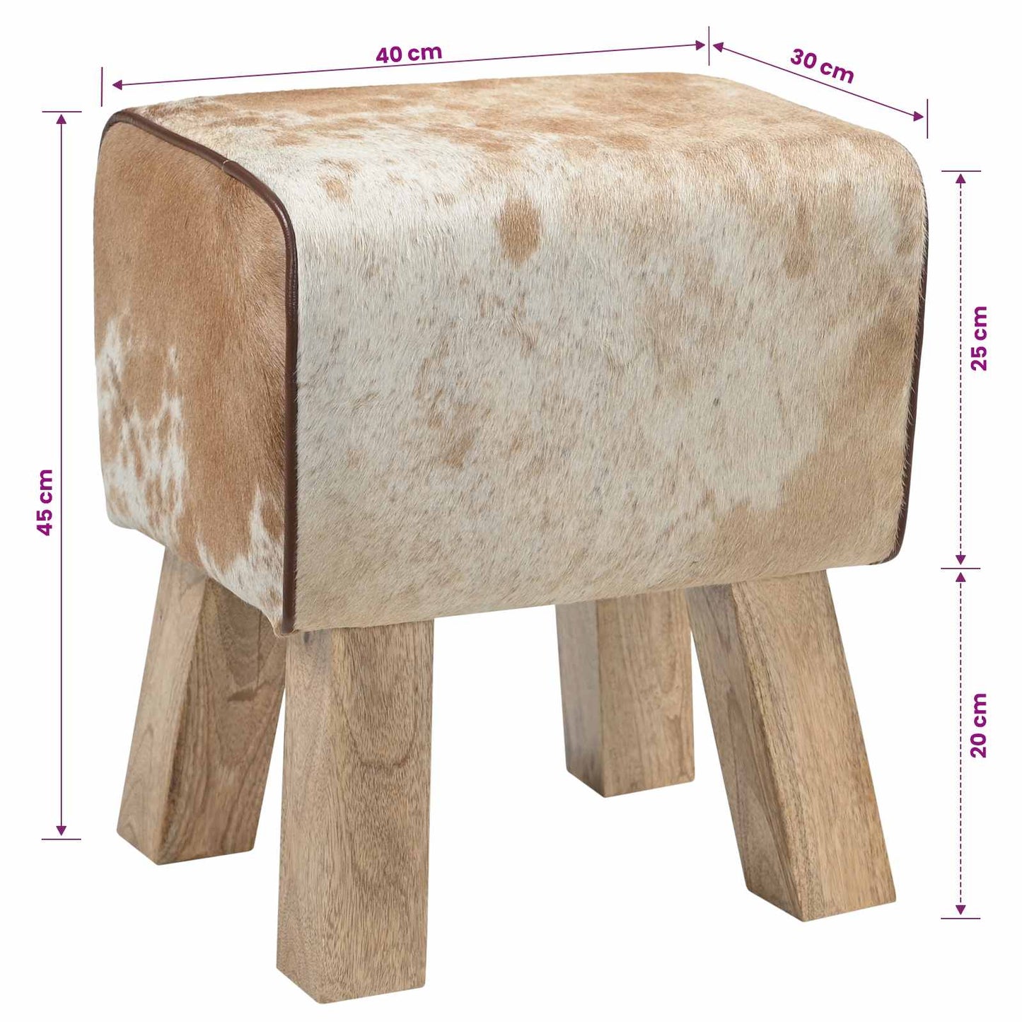 Bench 40 x 30 x 45 cm Real Leather Brown and White