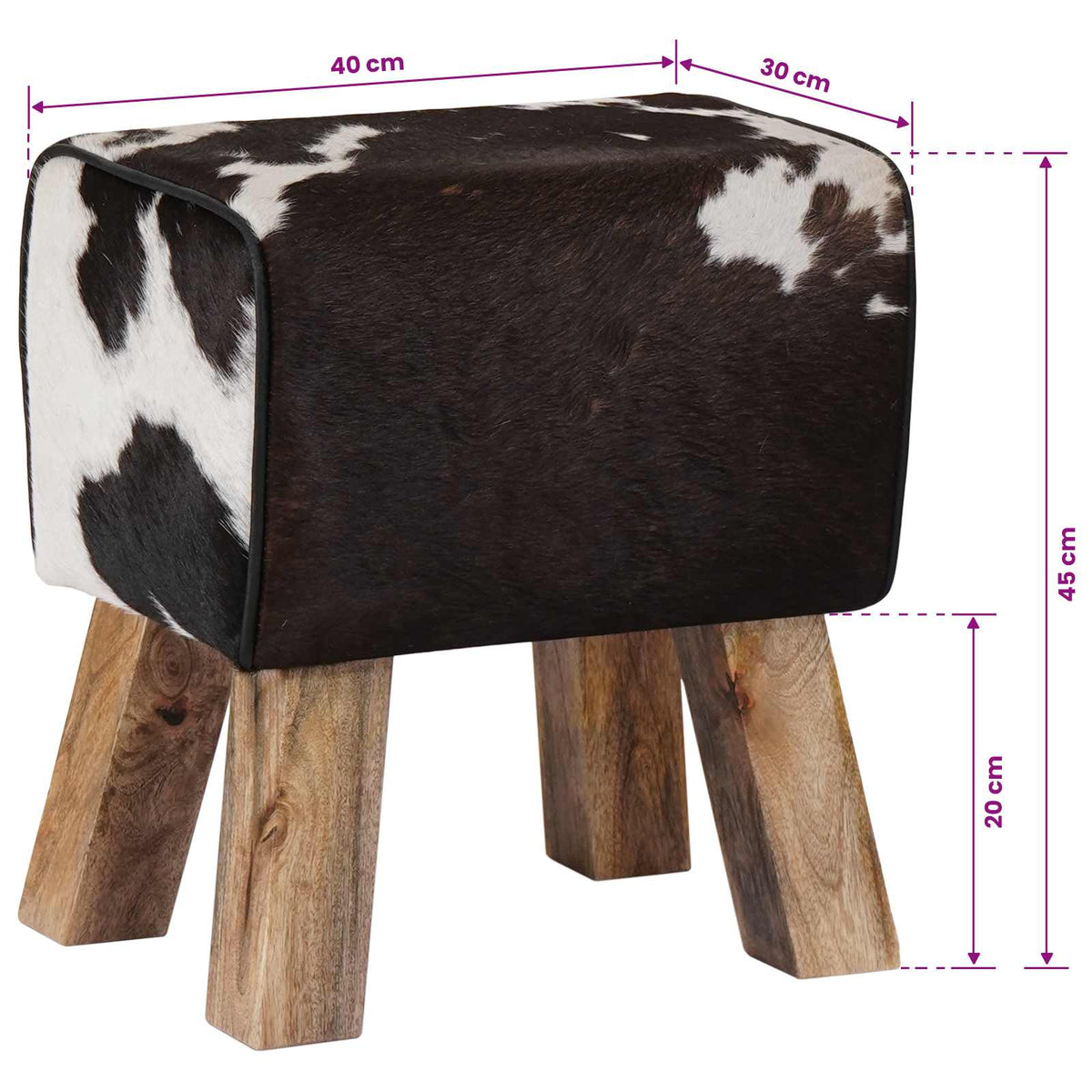 Bench 40 x 30 x 45 cm Real Leather Black and White