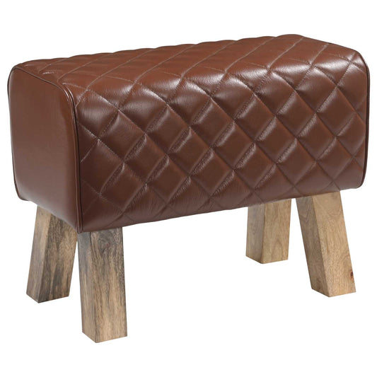 Bench 60 x 30 x 45 cm Real Leather Brown Diamond Bench 60 x 30 x 45 cm Real Leather Brown Diamond