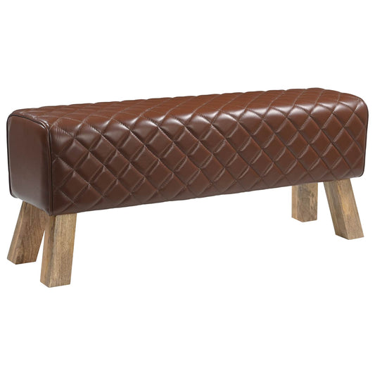 Bench 110 x 30 x 45 cm Real Leather Brown Diamond Bench 110 x 30 x 45 cm Real Leather Brown Diamond