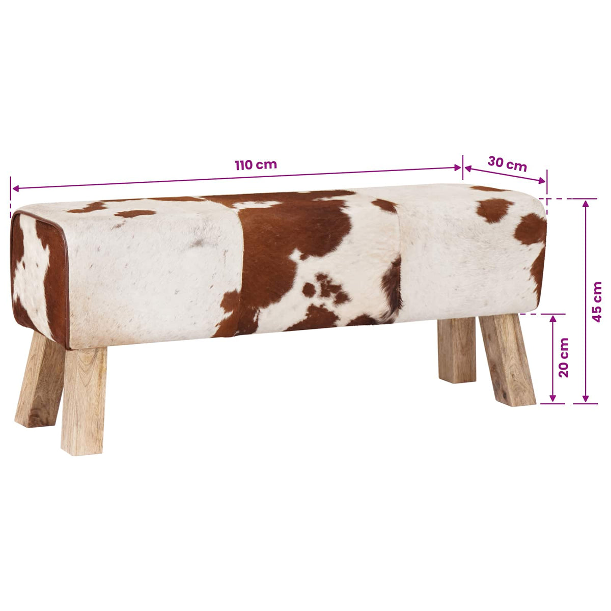 Bench 110 x 30 x 45 cm Real Leather Brown and White