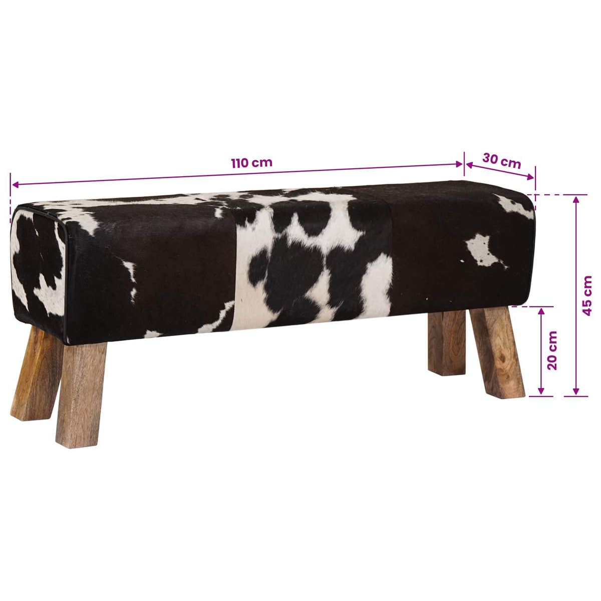 Bench 110 x 30 x 45 cm Real Leather Black and White