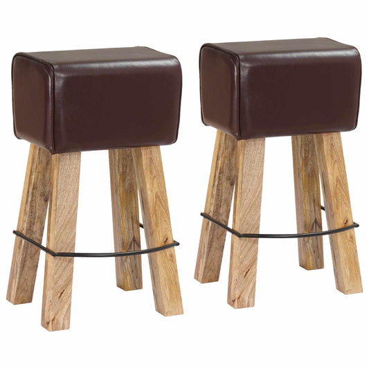 Bar Stool 2 pcs Dark Brown 44 x 33 x 74 cm Real Leather Bar Stool 2 pcs Dark Brown 44 x 33 x 74 cm Real Leather