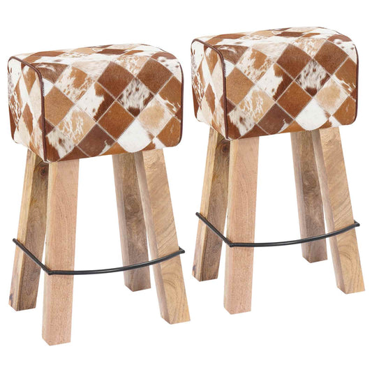 Bar Stool 2 pcs Brown Patchwork 44 x 33 x 74 cm Real Leather Bar Stool 2 pcs Brown Patchwork 44 x 33 x 74 cm Real Leather
