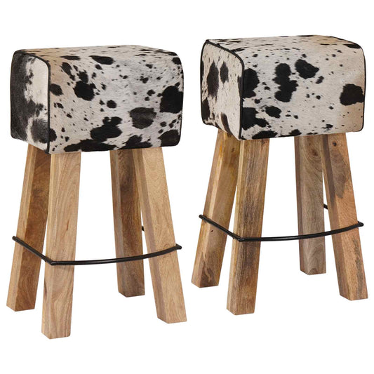 Bar Stool 2 pcs Black and White 44 x 33 x 74 cm Real Leather Bar Stool 2 pcs Black and White 44 x 33 x 74 cm Real Leather