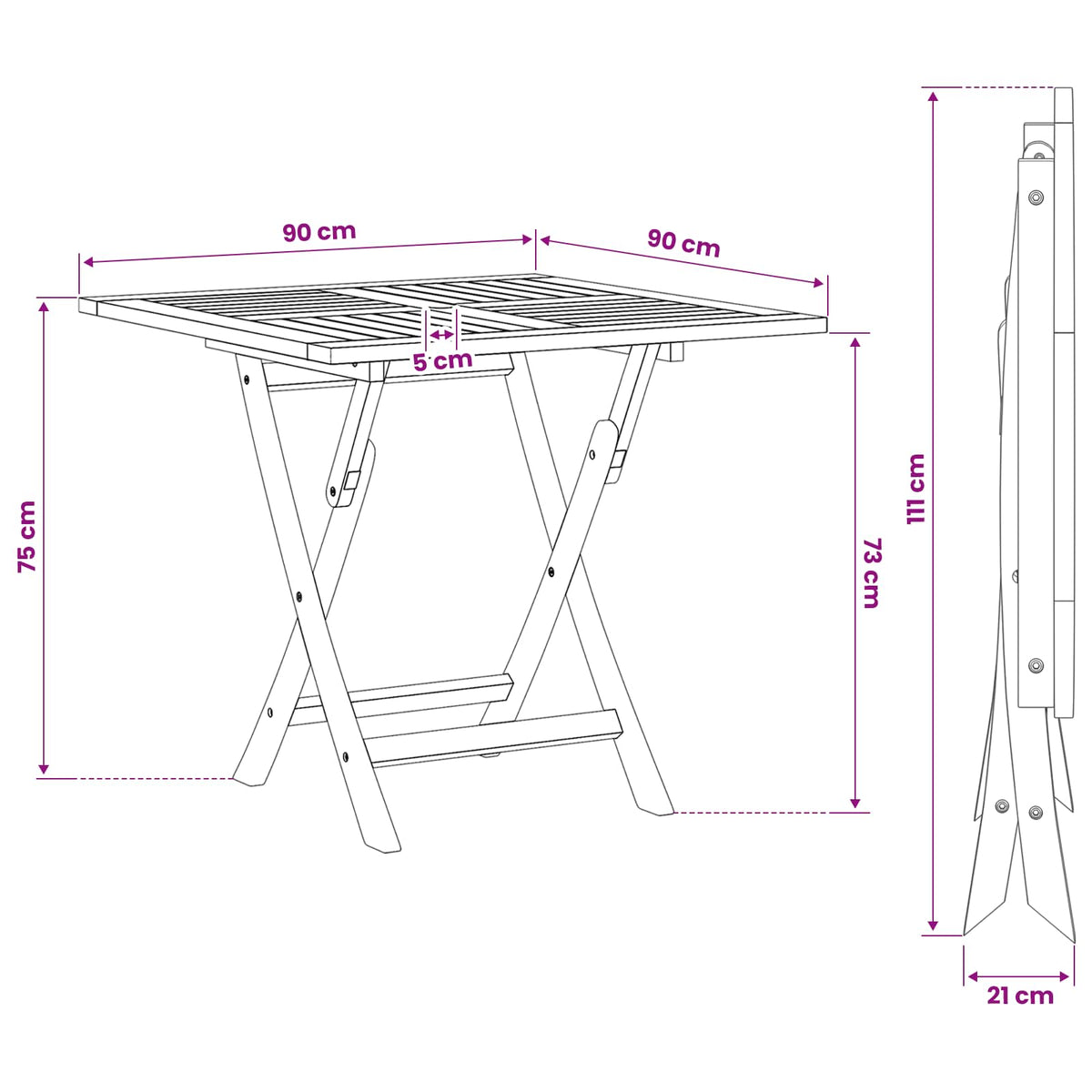 Folding Garden Table Natural 90 x 90 x 75 cm Solid Teak Wood