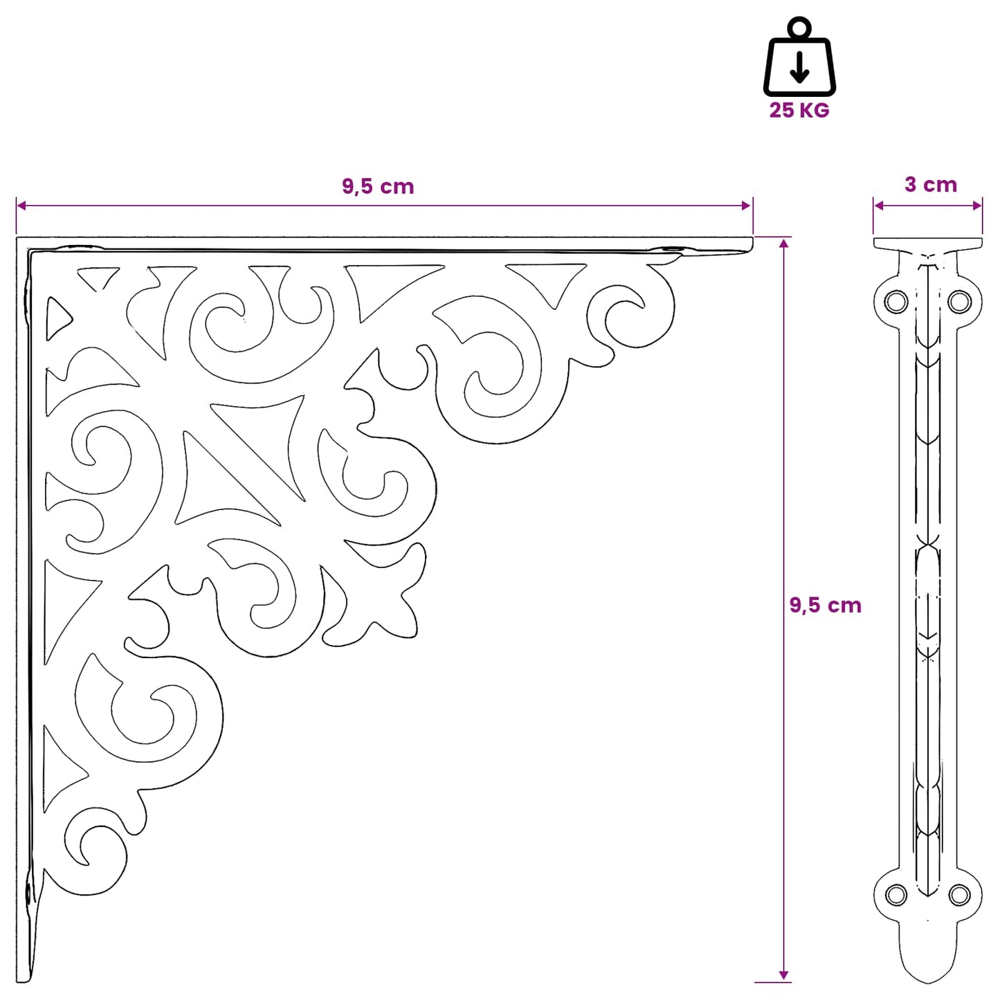 Wall Shelf Brackets 12 pcs Antique Brown 9.5 x 9.5 x 3 cm Steel