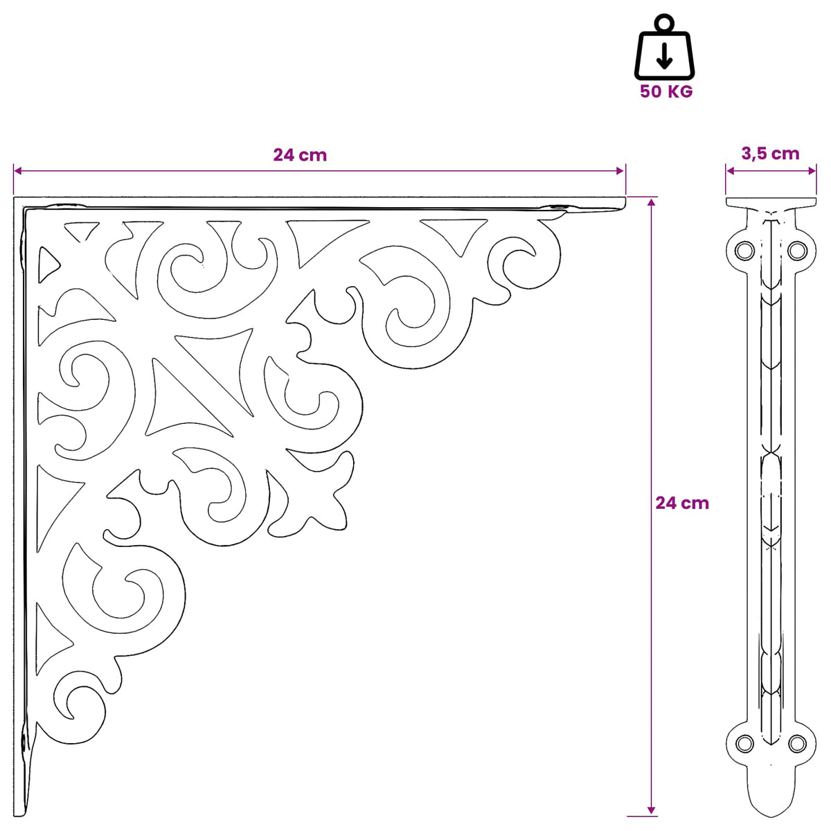 Wall Shelf Brackets 12 pcs Antique White 24 x 24 x 3.5 cm Steel