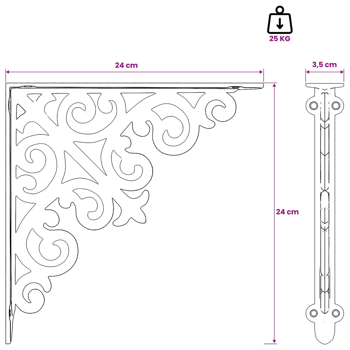 Wall Shelf Brackets 12 pcs Antique Brown 24 x 24 x 3.5 cm Steel