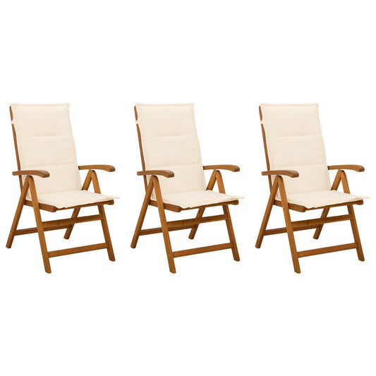 Reclining Garden Chairs 3 pcs Natural Solid Acacia Wood Reclining Garden Chairs 3 pcs Natural Solid Acacia Wood