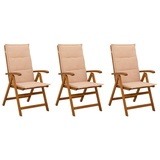 Reclining Garden Chairs 3 pcs Natural Solid Acacia Wood Reclining Garden Chairs 3 pcs Natural Solid Acacia Wood