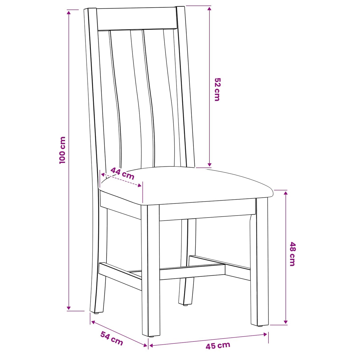 Dining Chair 2 pcs Solid Oak Wood Black 45 x 54 x 100 cm