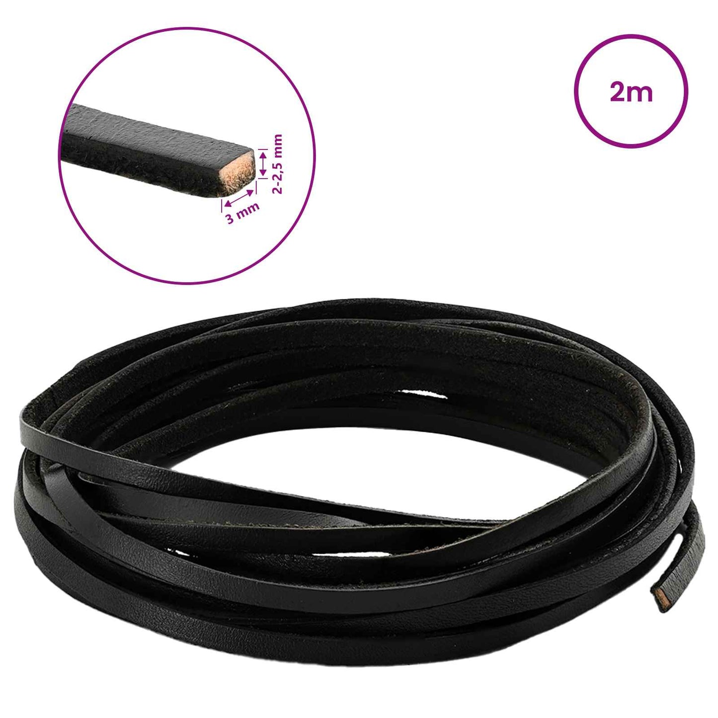 Leather Strap 1 Black 200 x 0.3 cm Leather