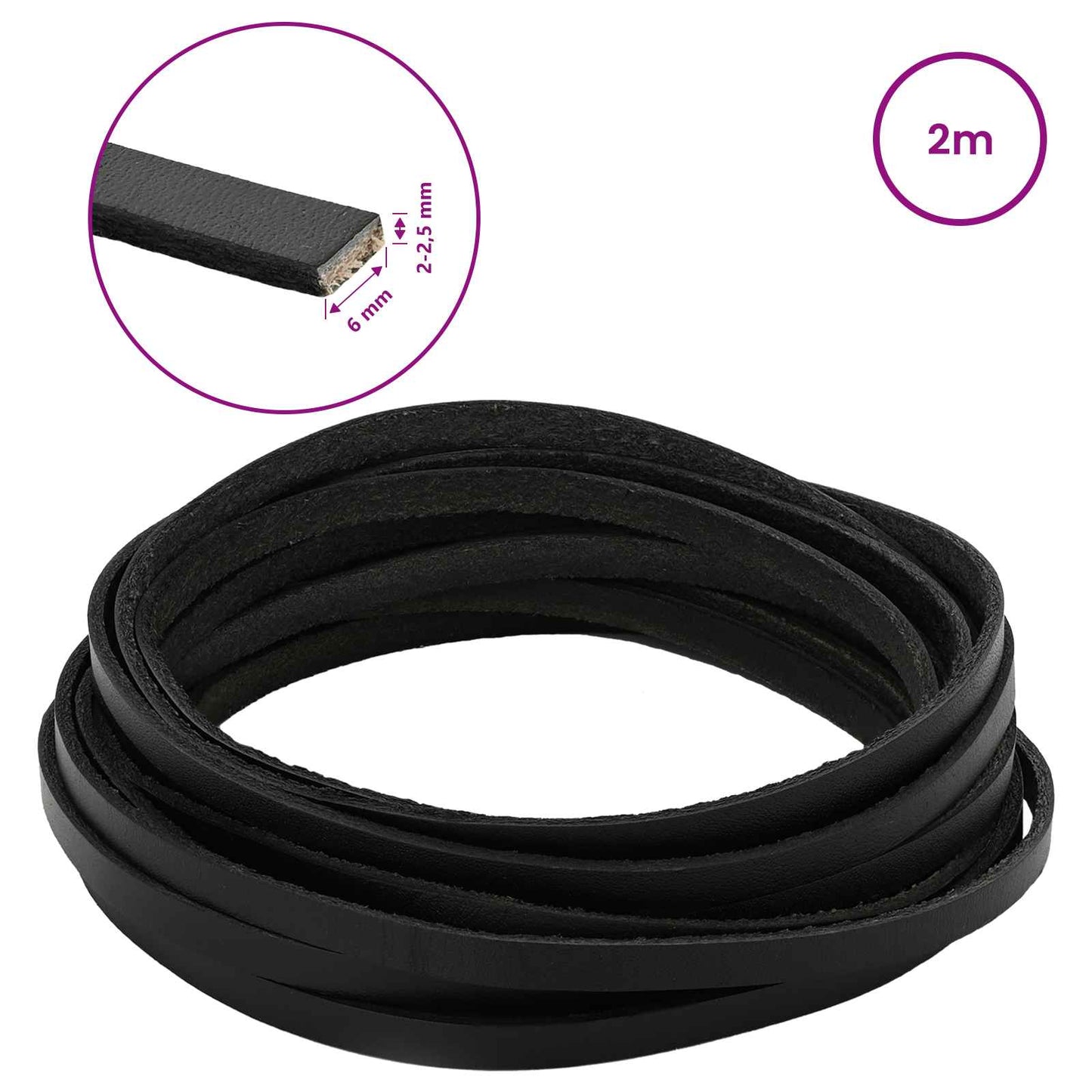 Leather Strap 1 Black 200 x 0.6 cm Leather