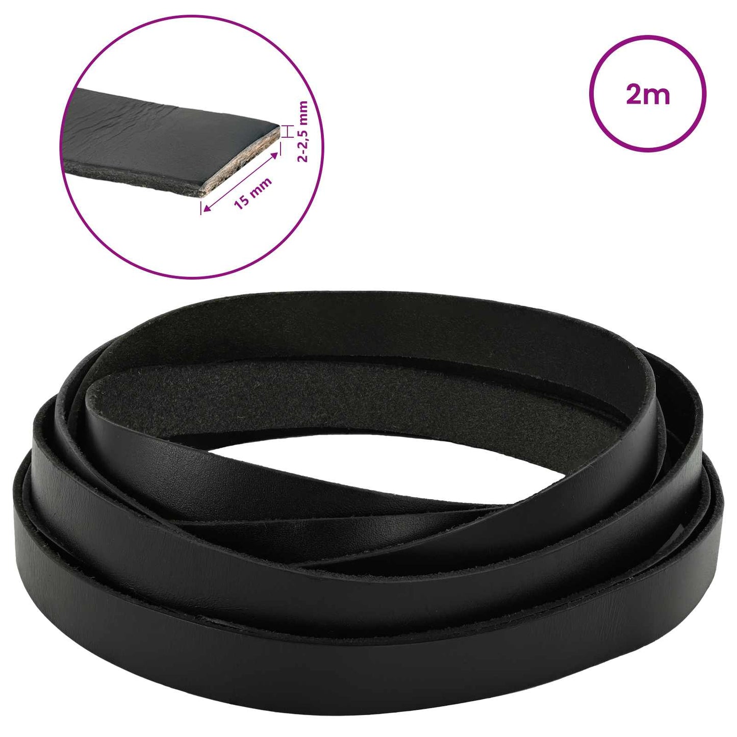 Leather Strap 1 Black 200 x 1.5 cm Leather