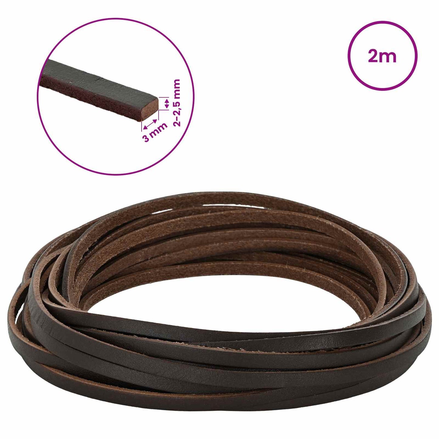 Leather Strap 1 Dark Brown 200 x 0.3 cm Leather