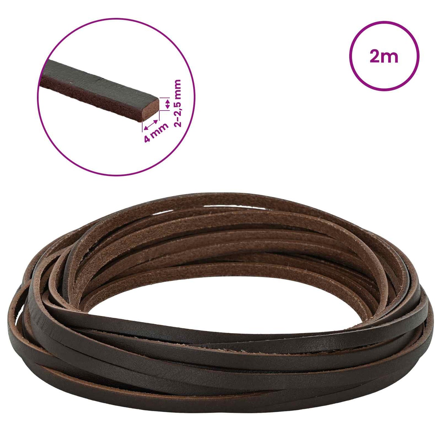 Leather Strap Dark Brown 200 x 0.4 cm Leather