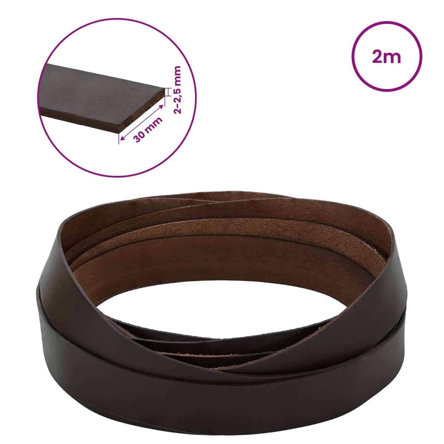 Leather Strap 1 Dark Brown 200 x 3 cm Leather